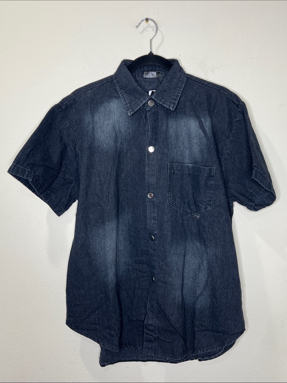 Women’s Oversized Short Sleeve Denim Shirt Mickey Mouse Black Wash
